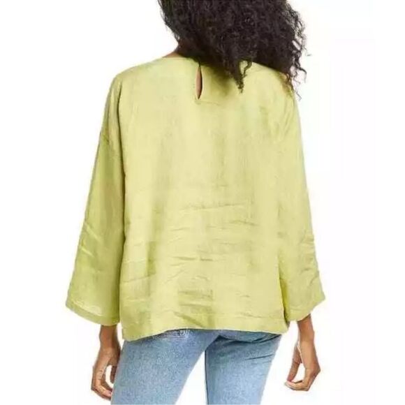 Eileen Fisher Organic Handkerchief Linen 3/4 Sleeve Top Green Size 2-4 Petite - Picture 2 of 7